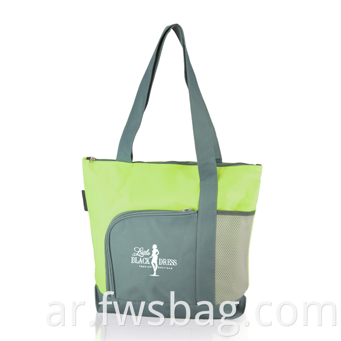 المعرض التجاري المخصص الترويجي 600D Polyester Canvas Tote حقيبة سحاب لهجة مع شعار مطبوع مخصص